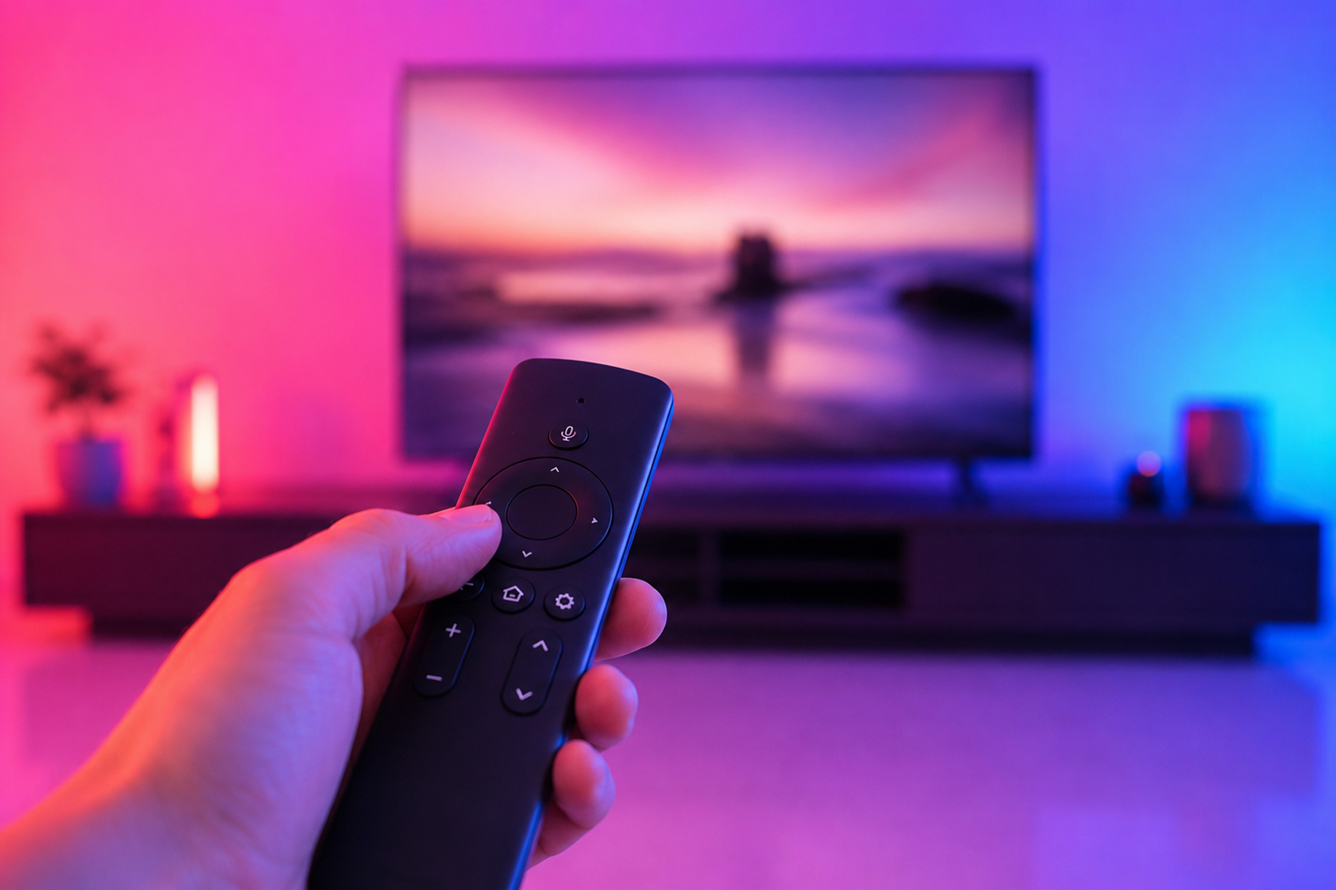 Fernbedienung vor einem Fernseher zur konvergenten Bewegtbildmessung