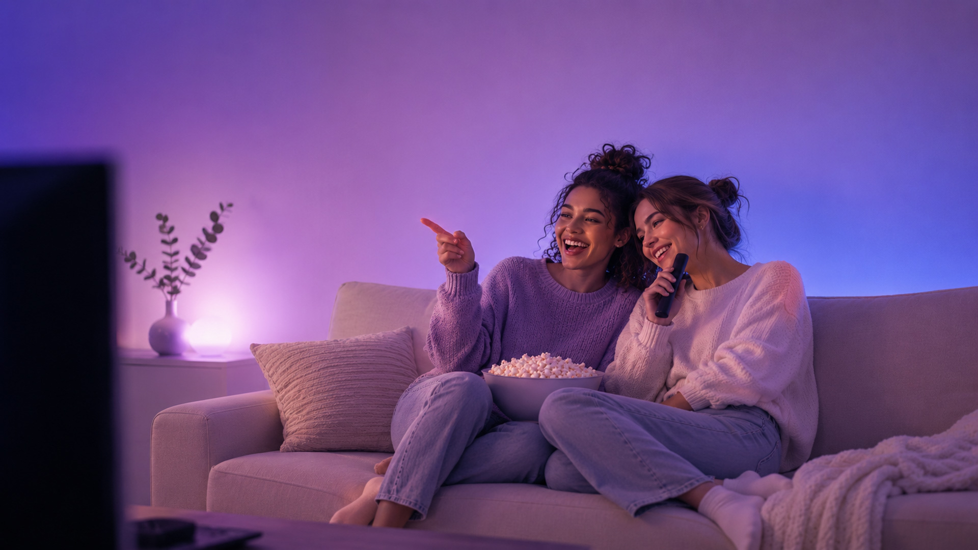 Zwei Frauen reagieren gemeinsam auf das Fernsehprogramm